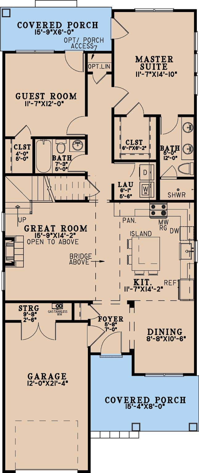 Main Level of Farmhouse Plan #193-1396