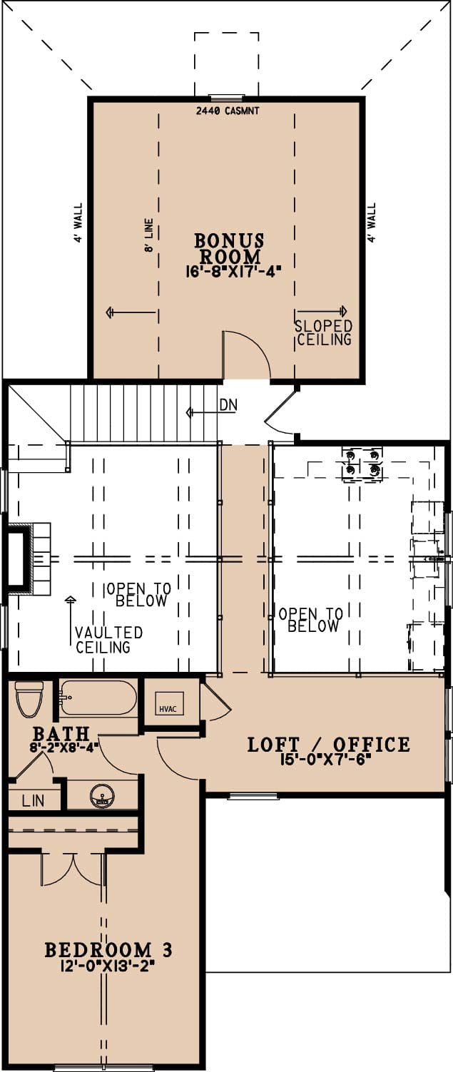 Upper Level of Farmhouse Plan #193-1396
