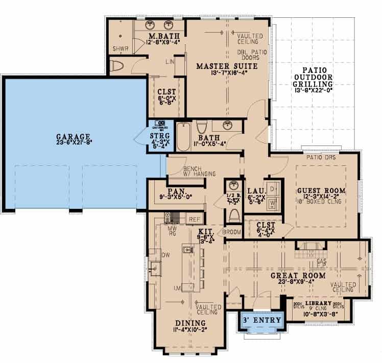 Main Level of Bungalow Plan #193-1397