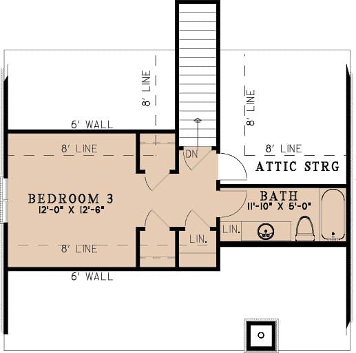 Upper Level of Bungalow Plan #193-1400