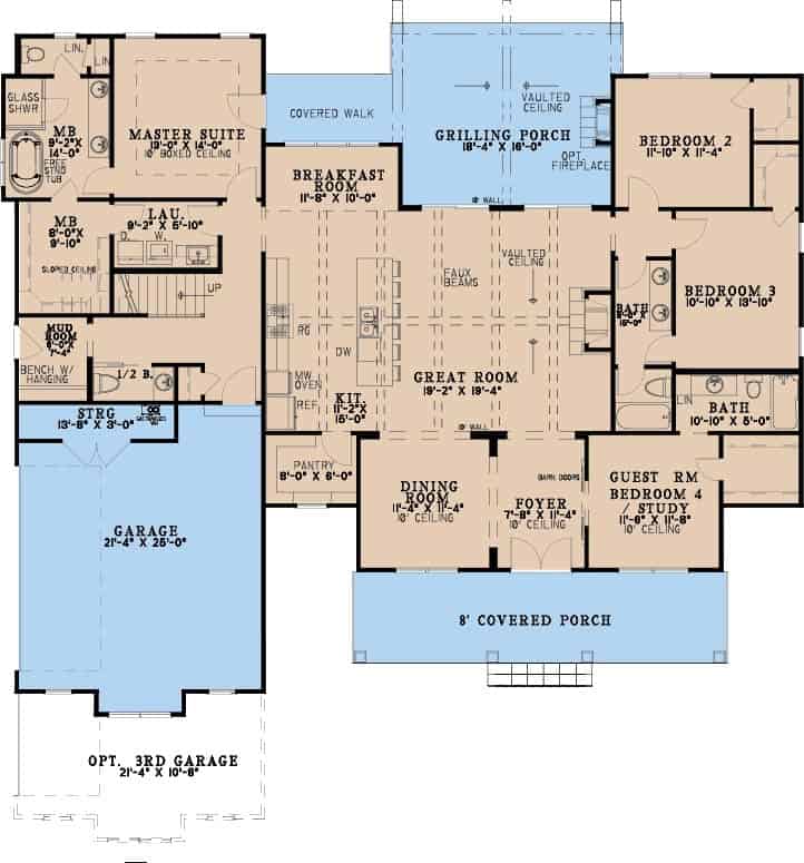 Main Level of Southern Plan #193-1401