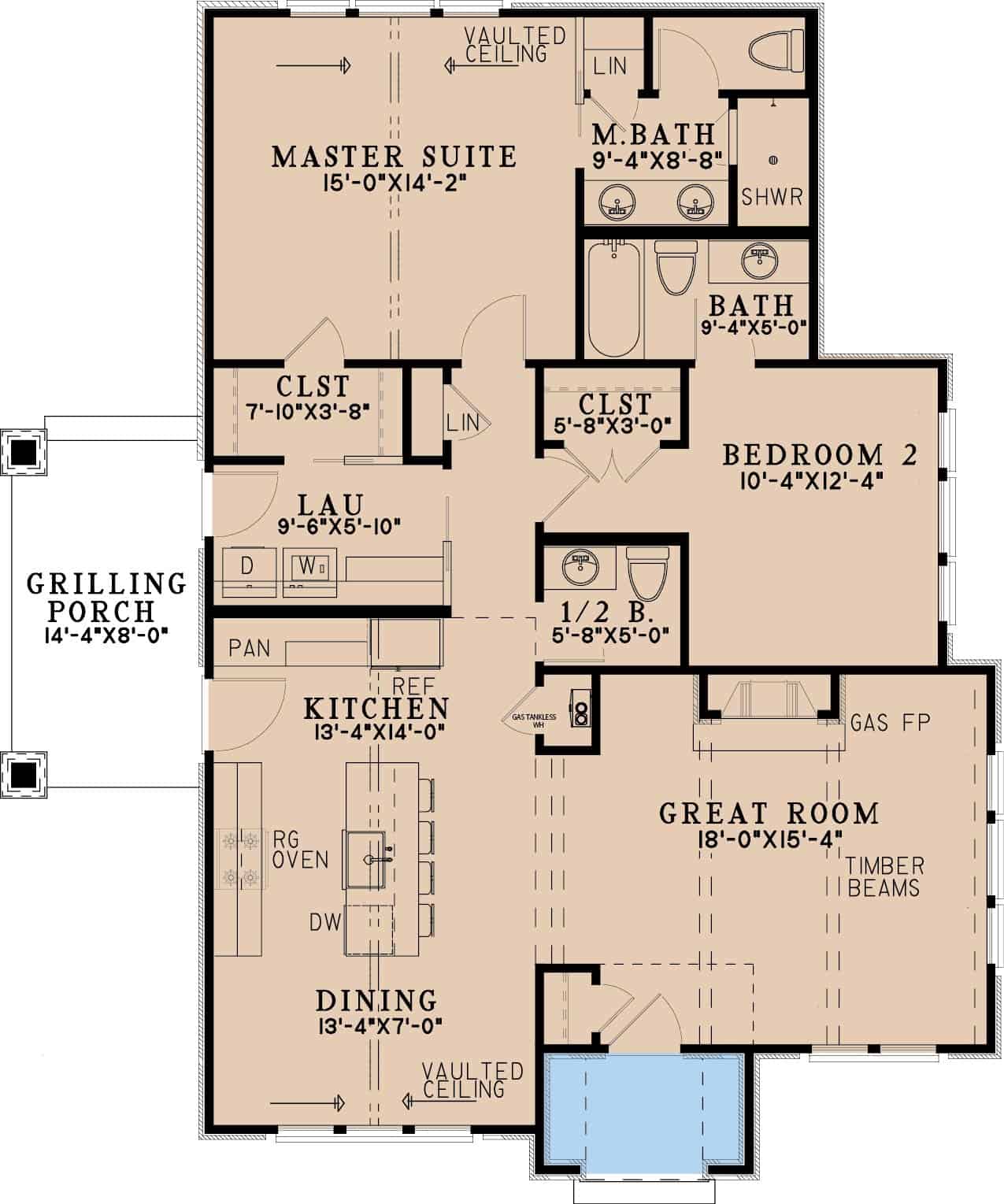 Main Level of Cottage Plan #193-1402