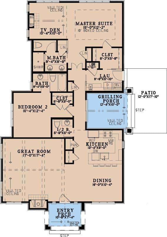 Main Level of Cottage Plan #193-1403