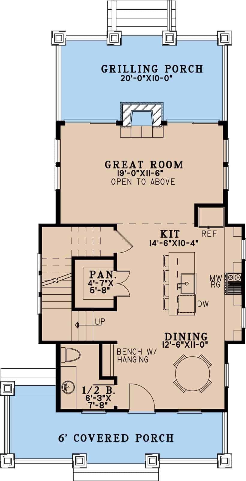 Main Level of Rustic Plan #193-1405
