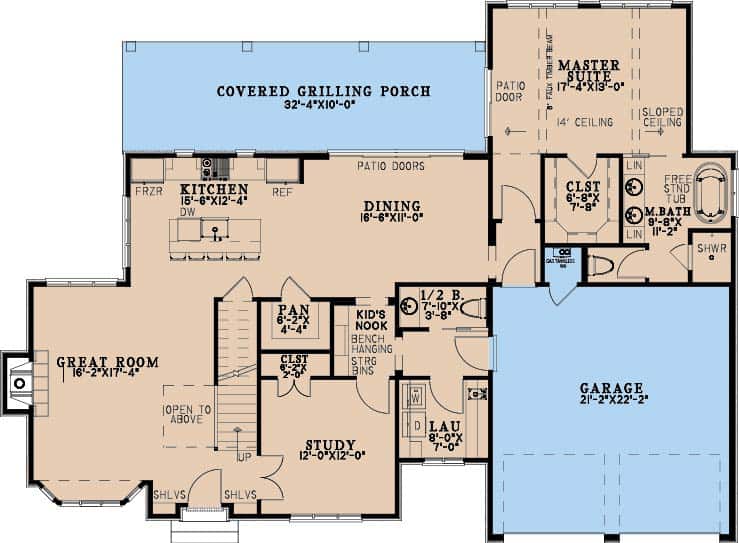 Main Level of Cottage Plan #193-1407