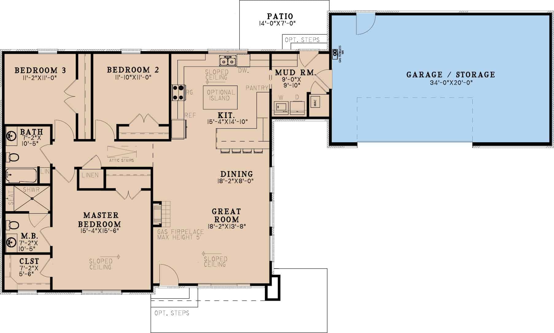 Main Level of Modern Plan #193-1408