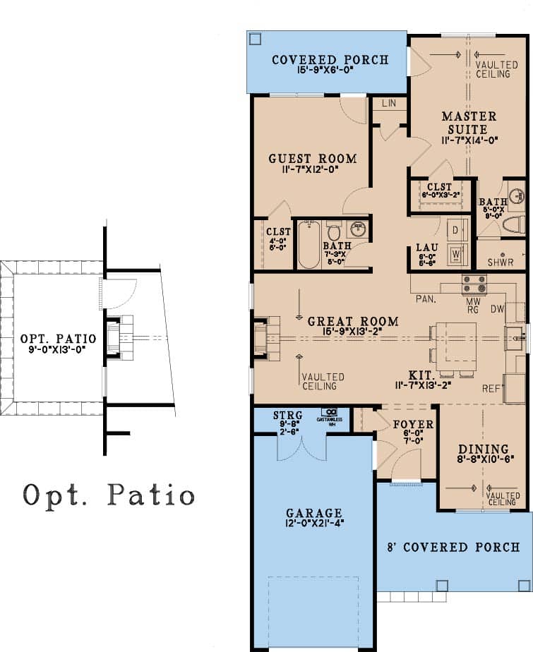 Main Level of Craftsman Plan #193-1410