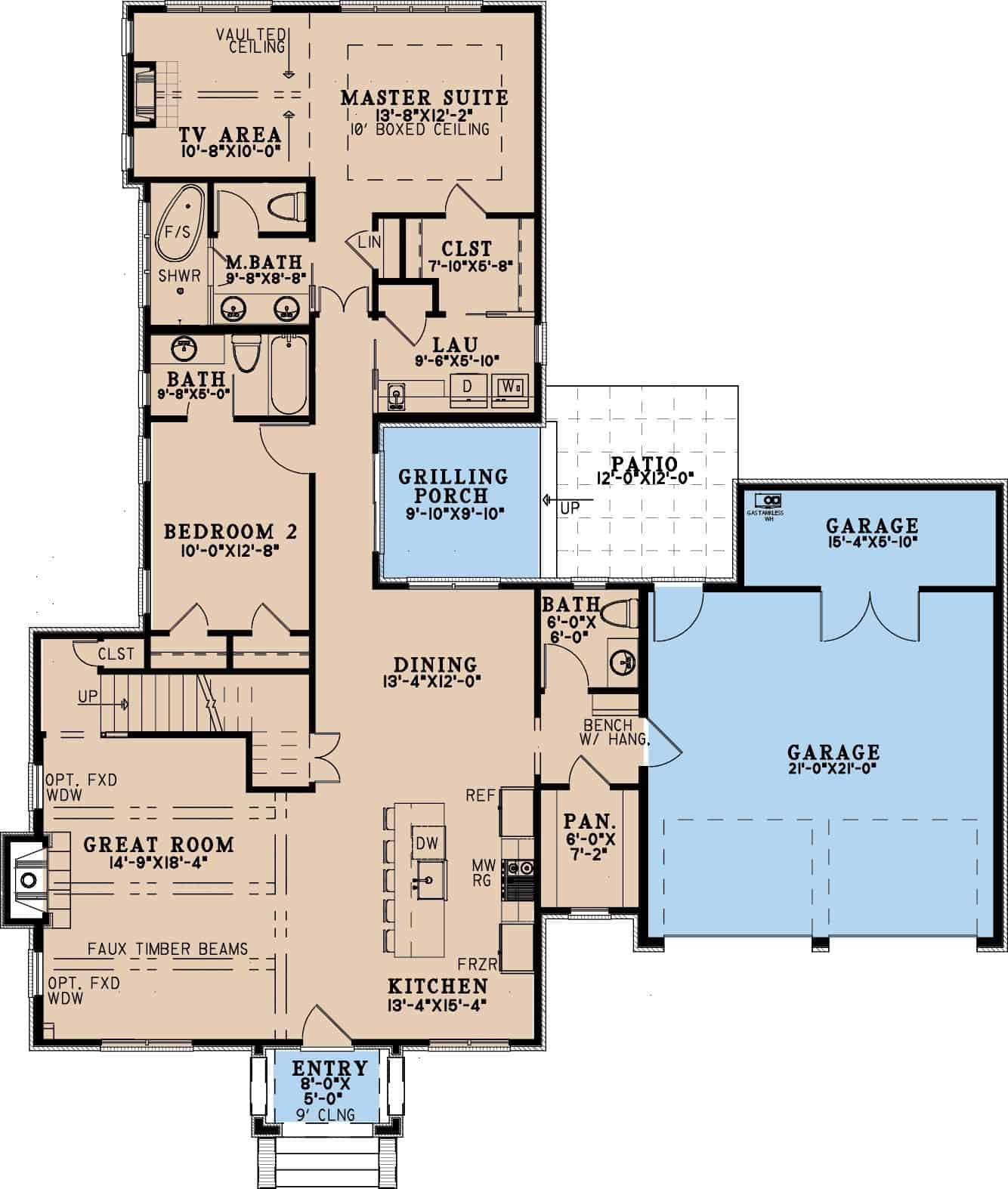 Main Level of Cottage Plan #193-1411