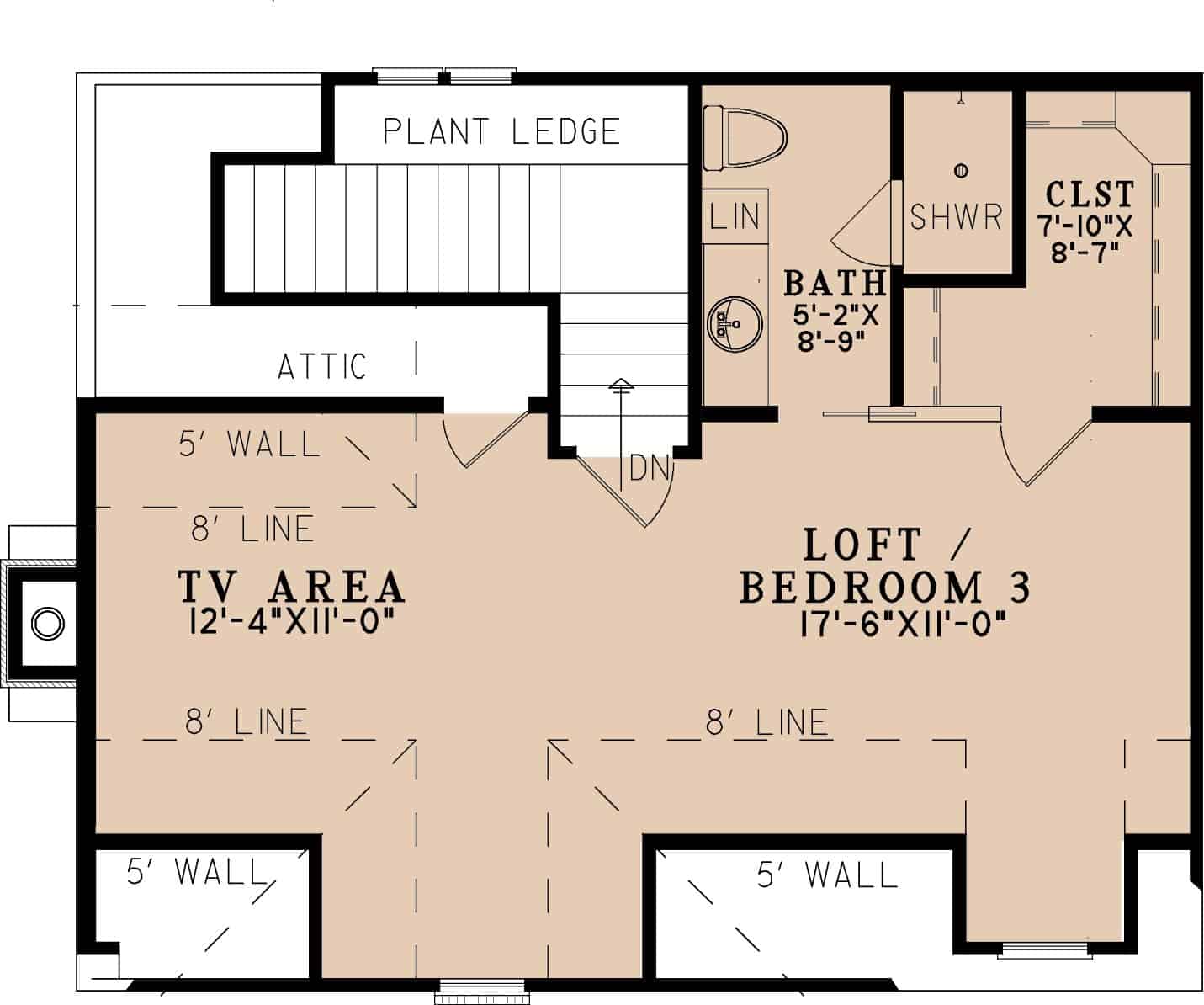 Upper Level of Cottage Plan #193-1411