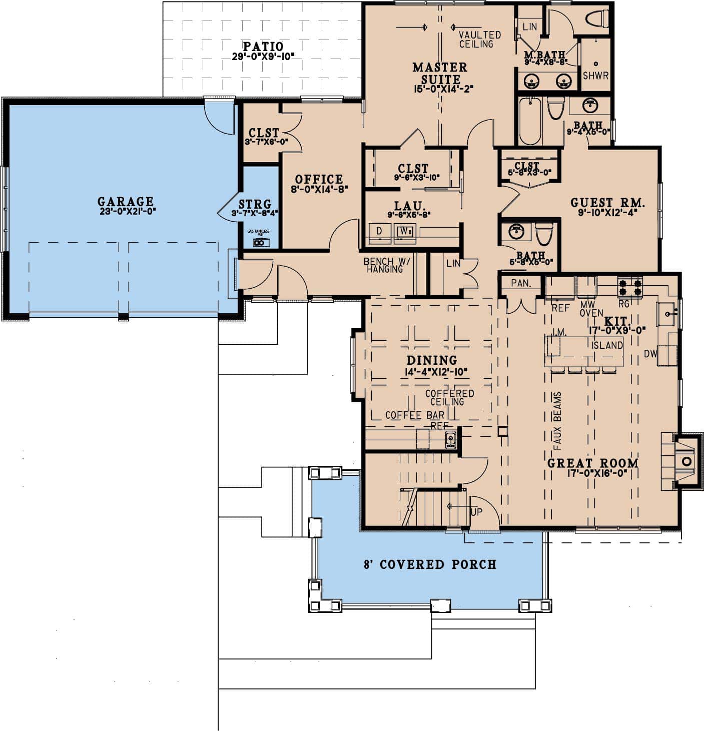 Main Level of Cottage Plan #193-1412