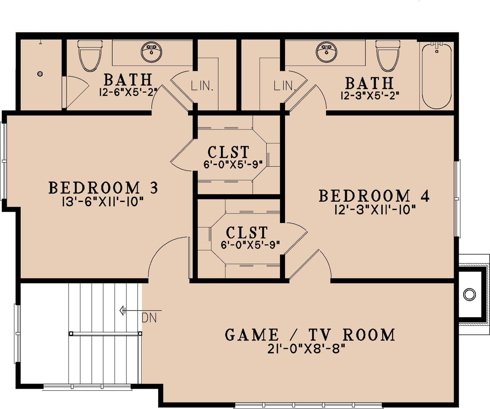 Upper Level of Cottage Plan #193-1412