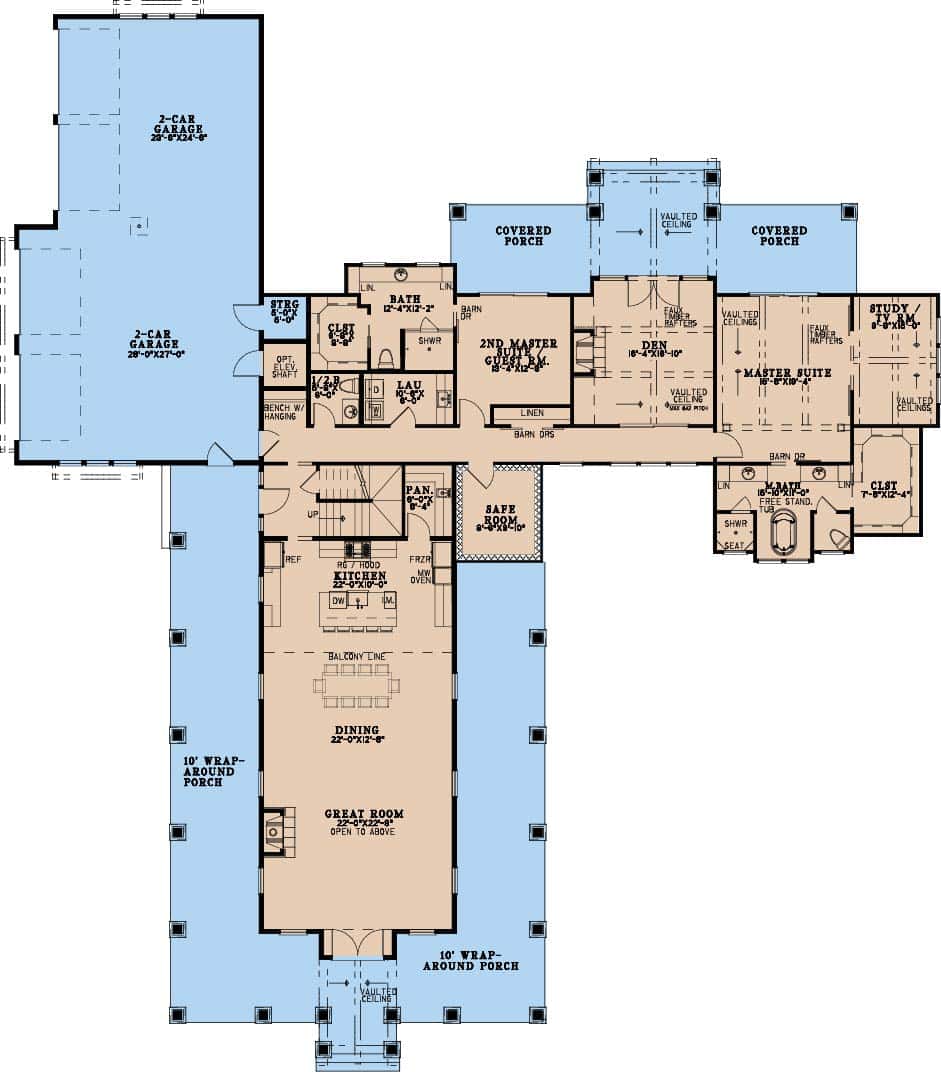 Main Level of Farmhouse Plan #193-1413