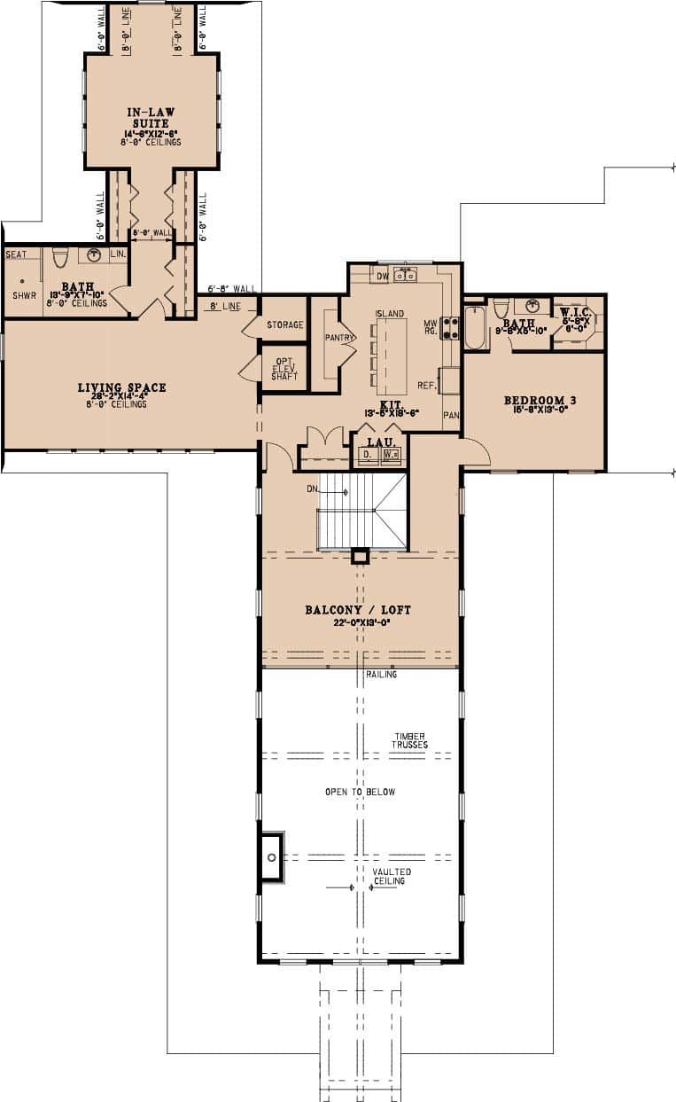 Upper Level of Farmhouse Plan #193-1413