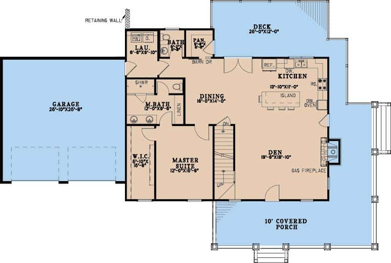 Main Level of 1 1/2 Story Plan #193-1414