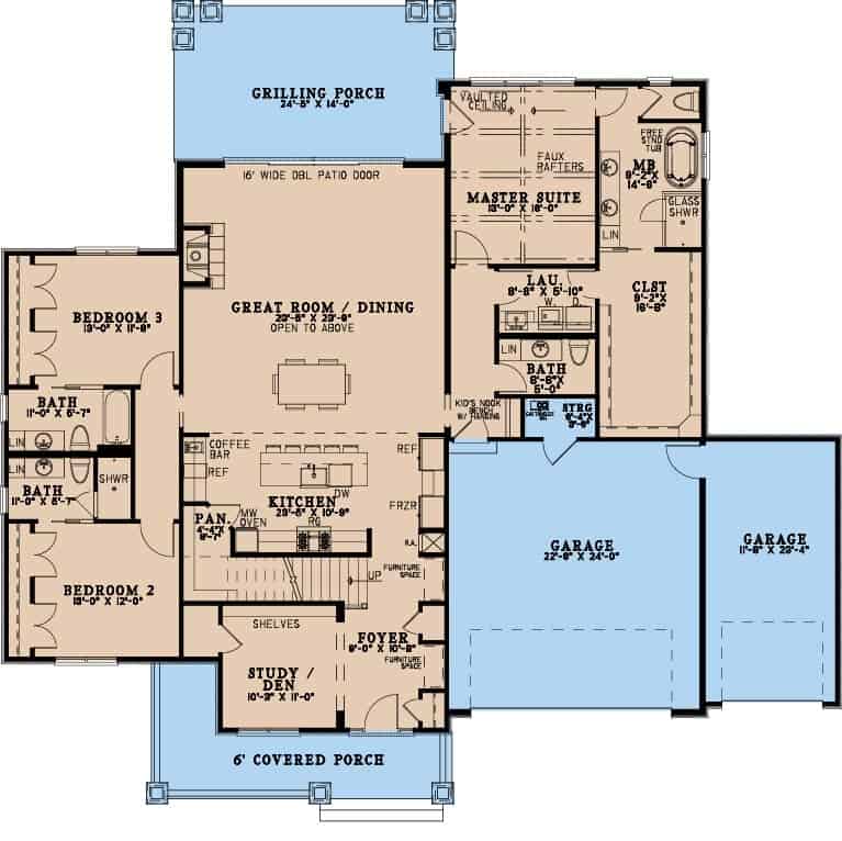 Main Level of Cottage Plan #193-1416