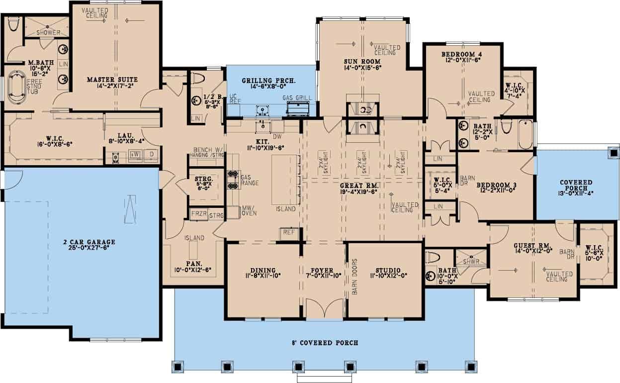 Main Level of Modern Farmhouse Plan #193-1419