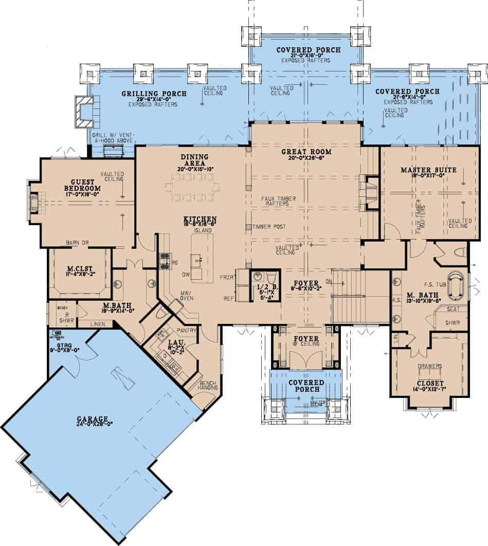 Main Level of Rustic Plan #193-1420