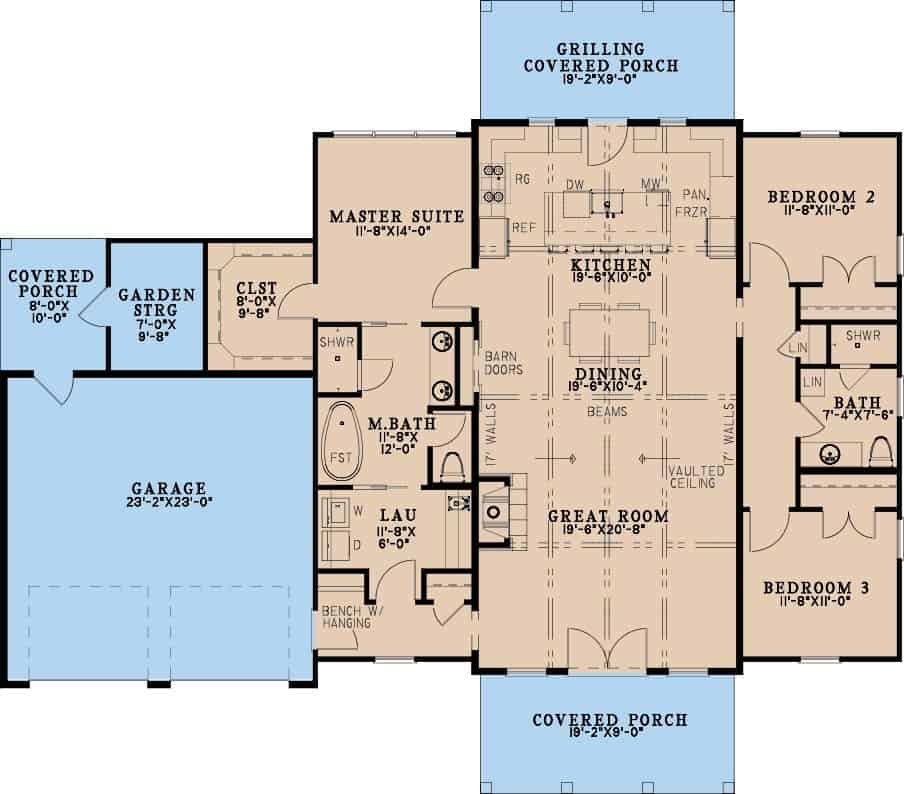 Main Level of Modern Farmhouse Plan #193-1427