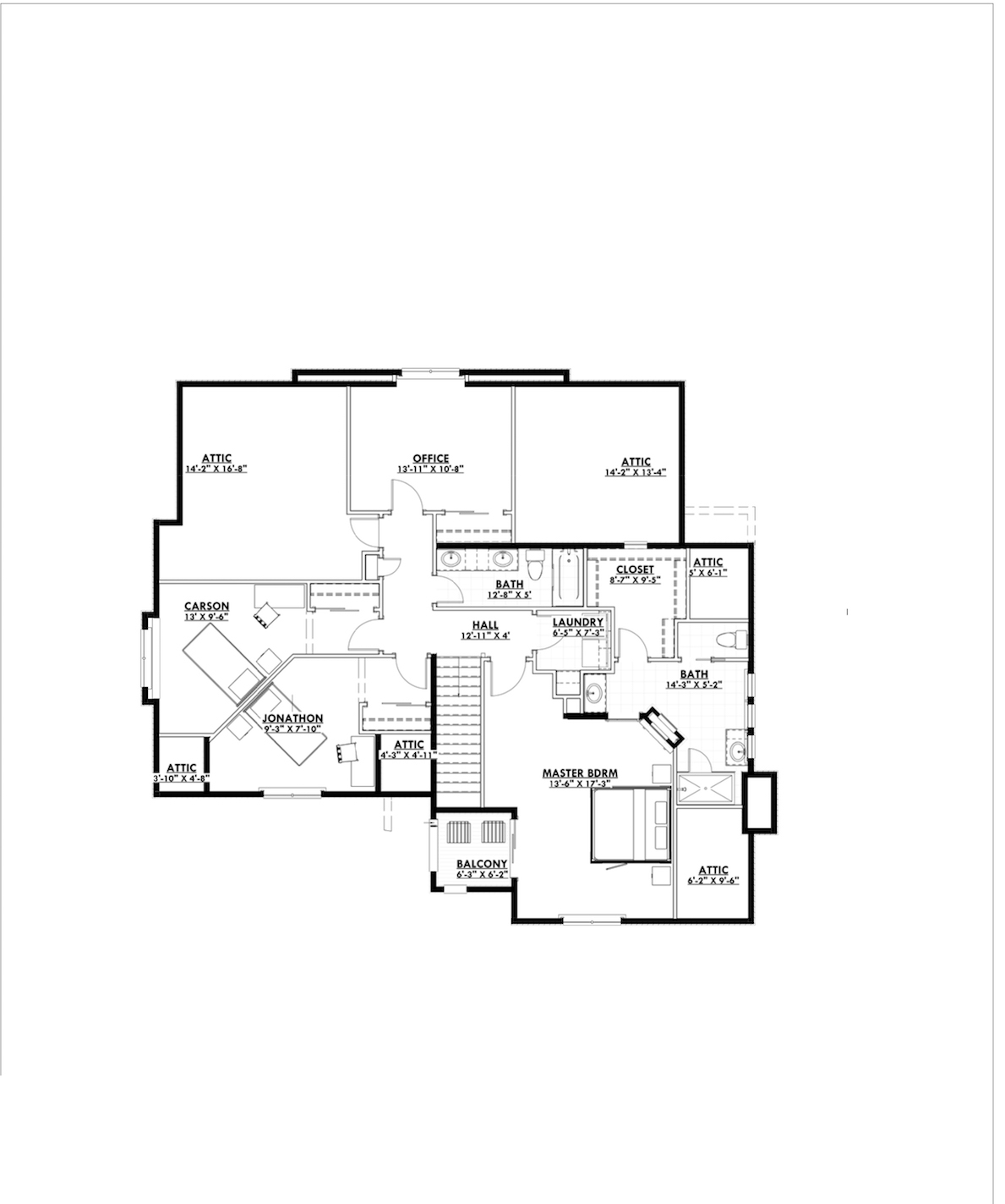 Floor Plan Second Story of French Plan #194-1002