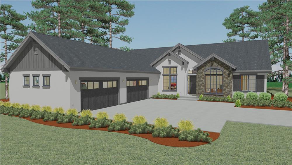Front elevation of Ranch home (ThePlanCollection: House Plan #194-1004)