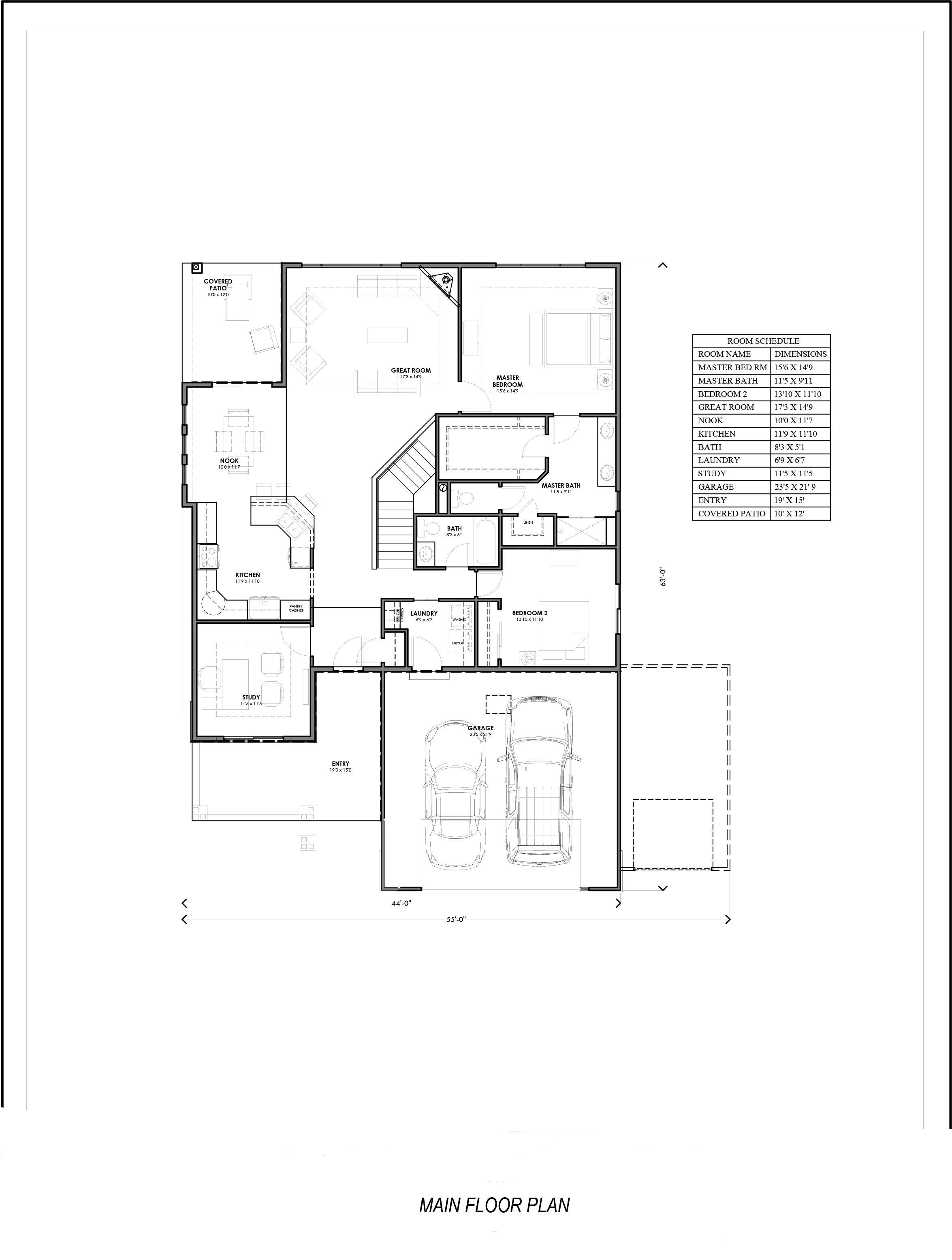 Floor Plan First Story of Bungalow Plan #194-1011