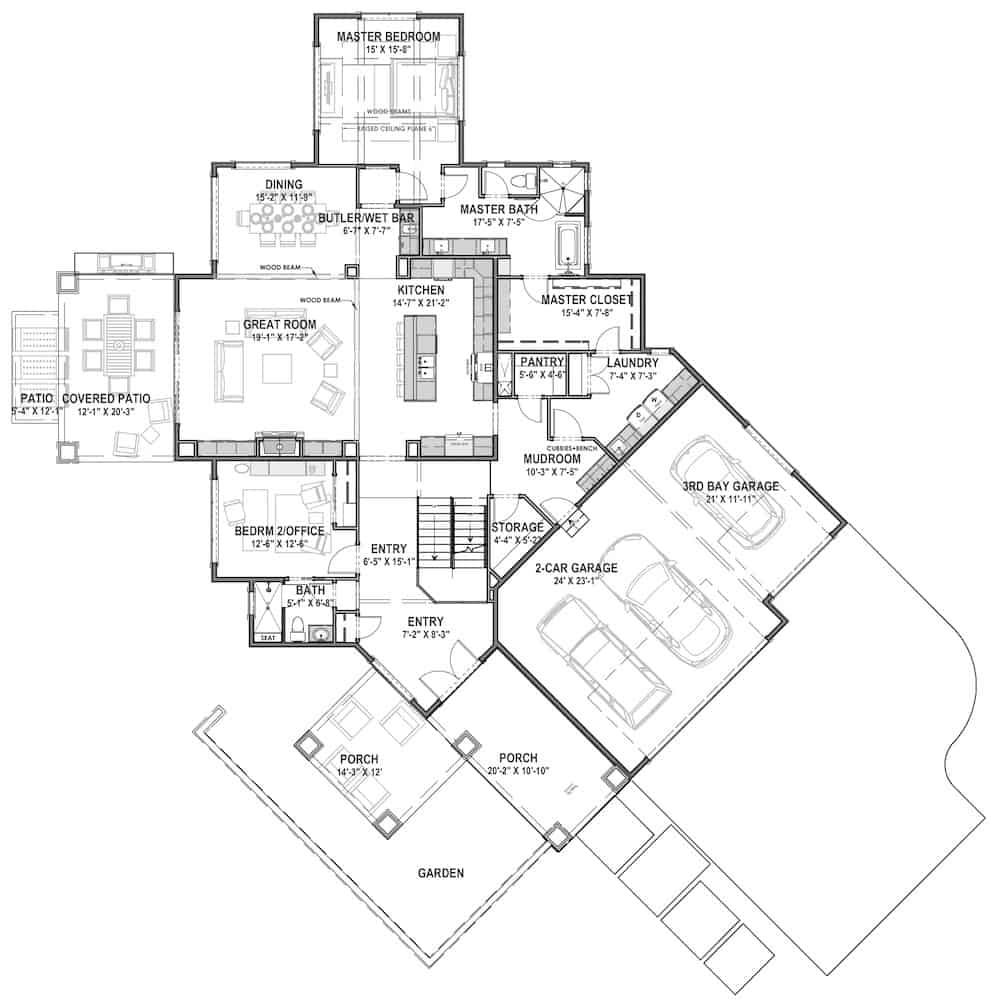 Floor Plan Main Level of Contemporary Plan #194-1047