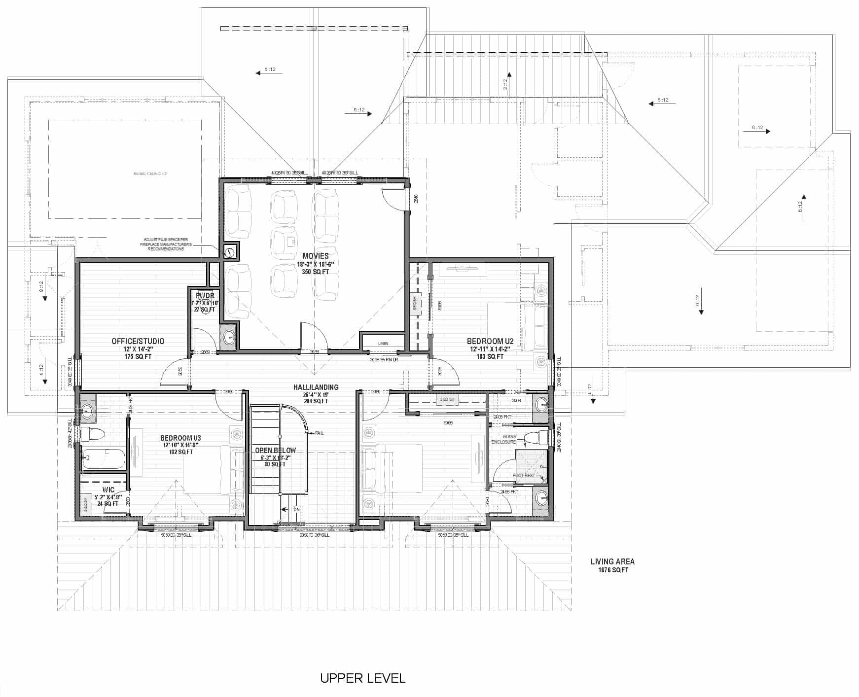 Upper Level of Farmhouse Plan #194-1066
