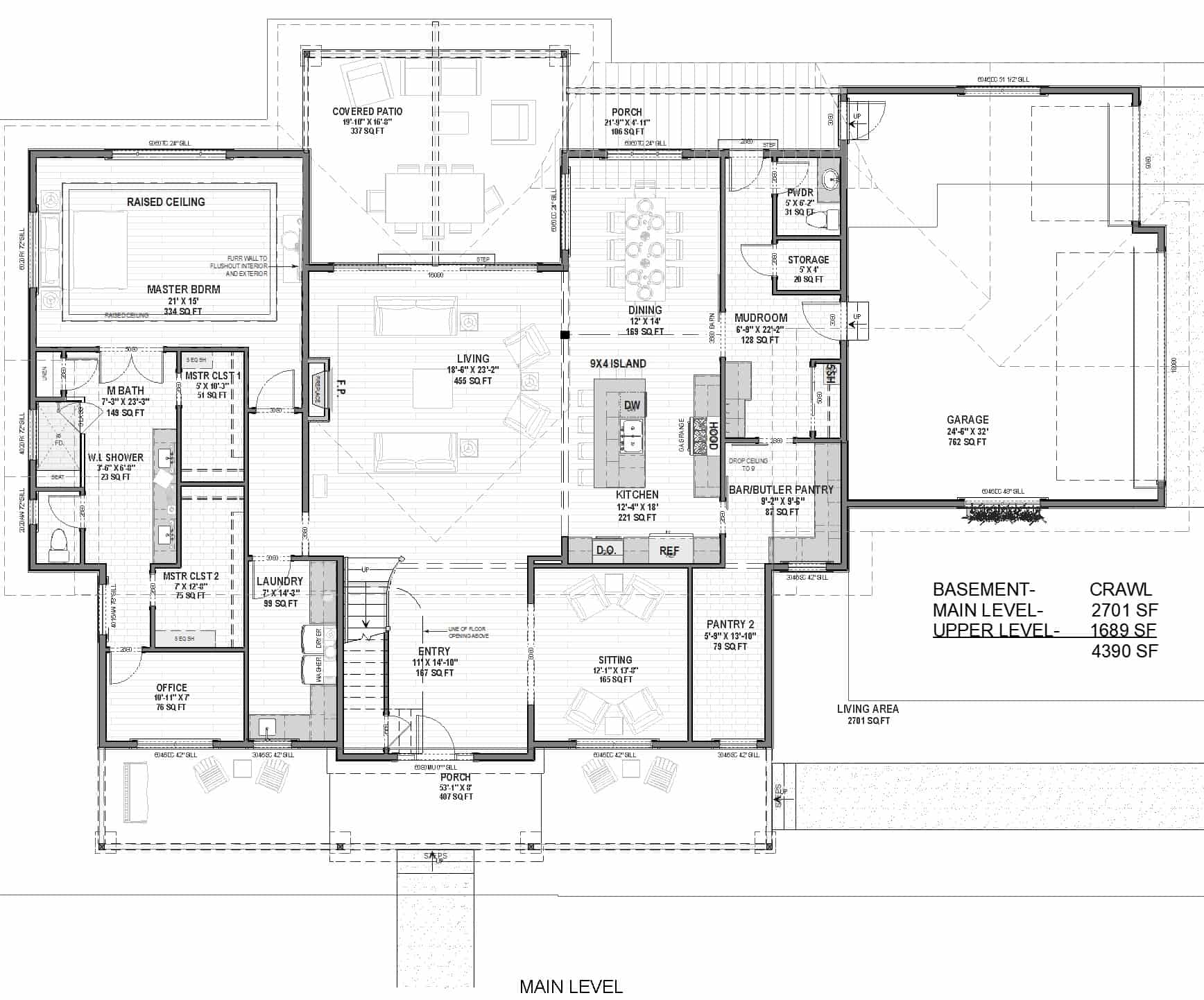 Main Level of Farmhouse Plan #194-1066