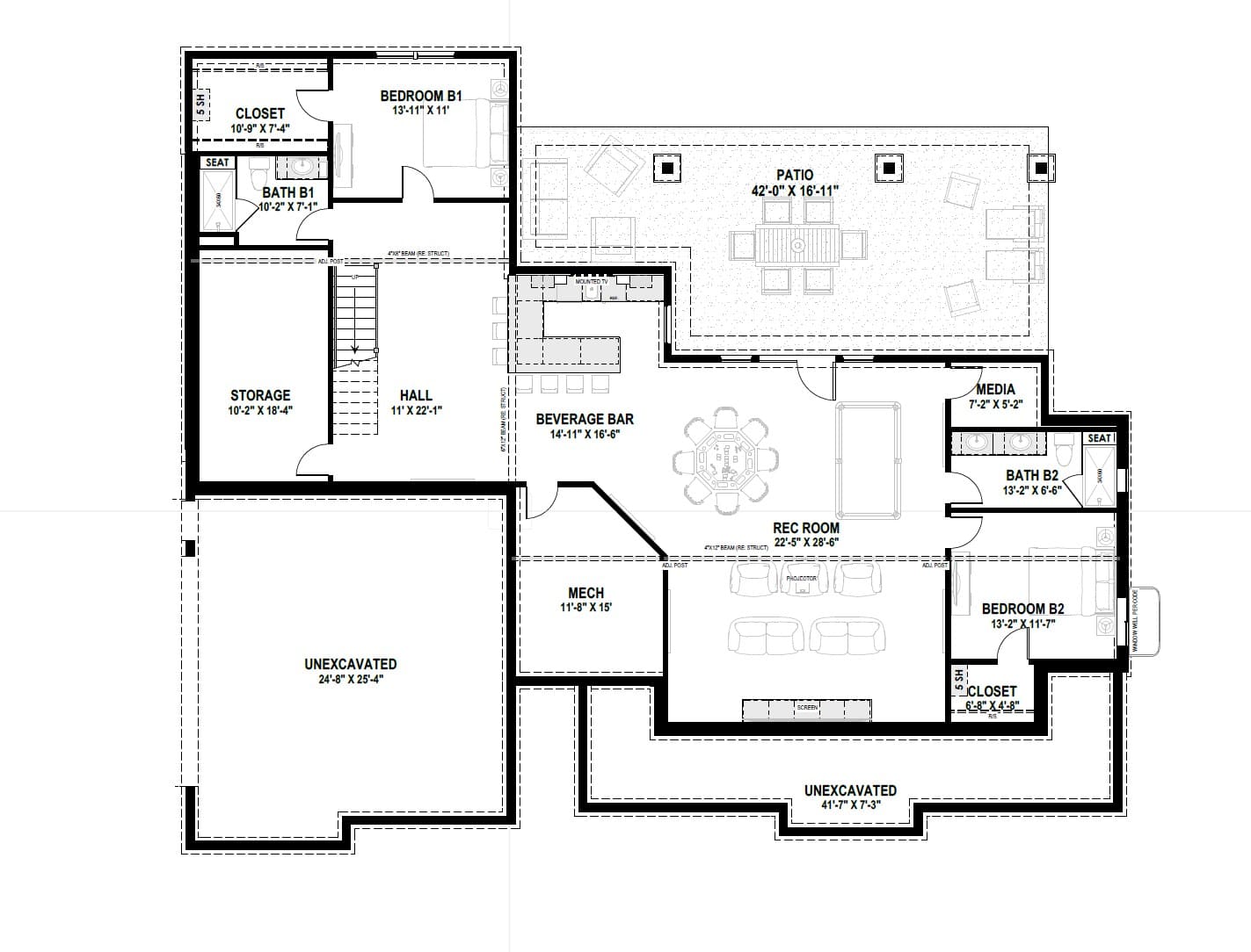 Basement of Craftsman Plan #194-1076