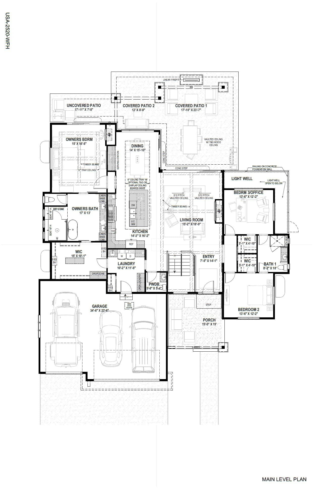Main Level of Craftsman Plan #194-1077
