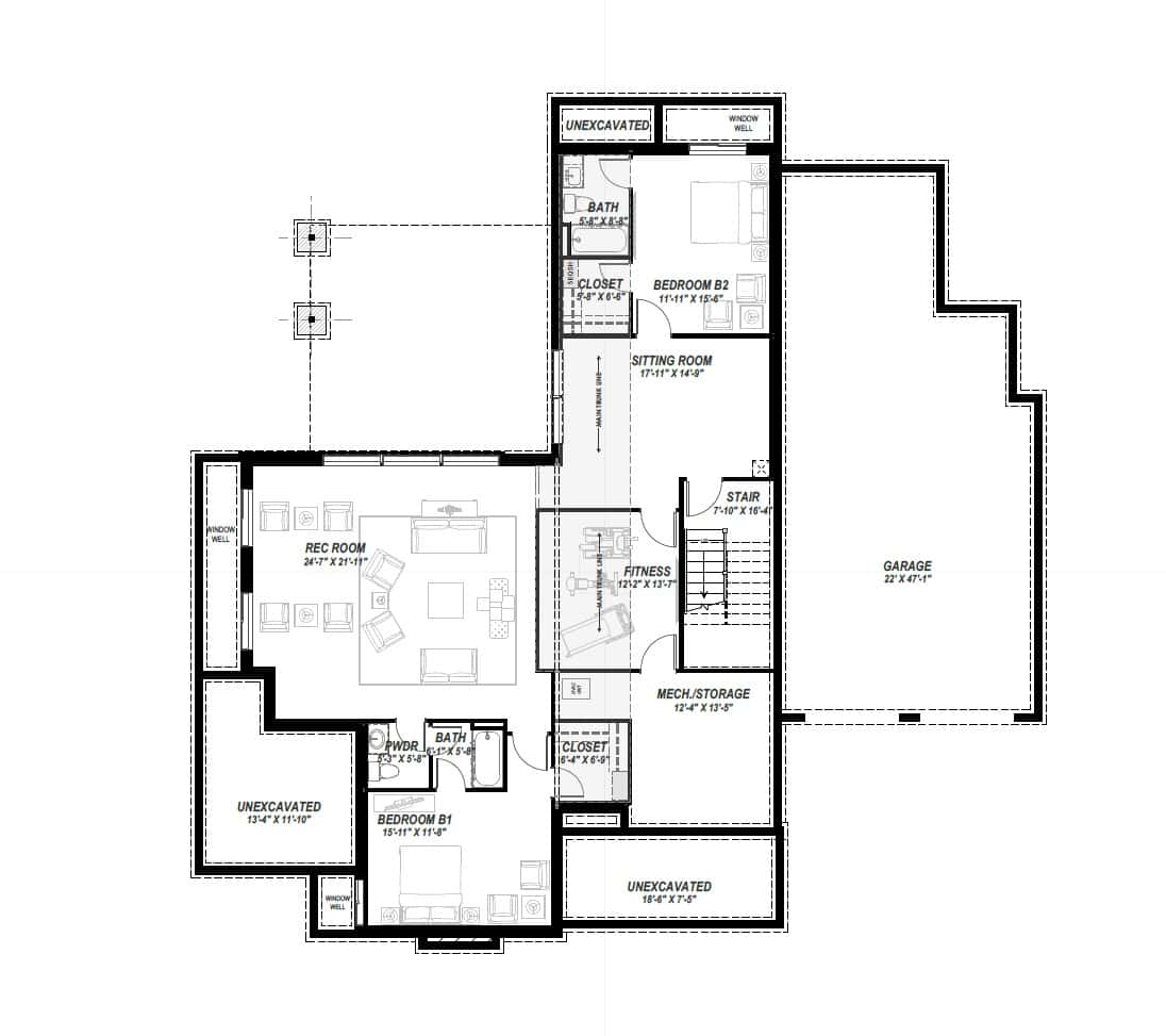 Basement of Craftsman Plan #194-1080
