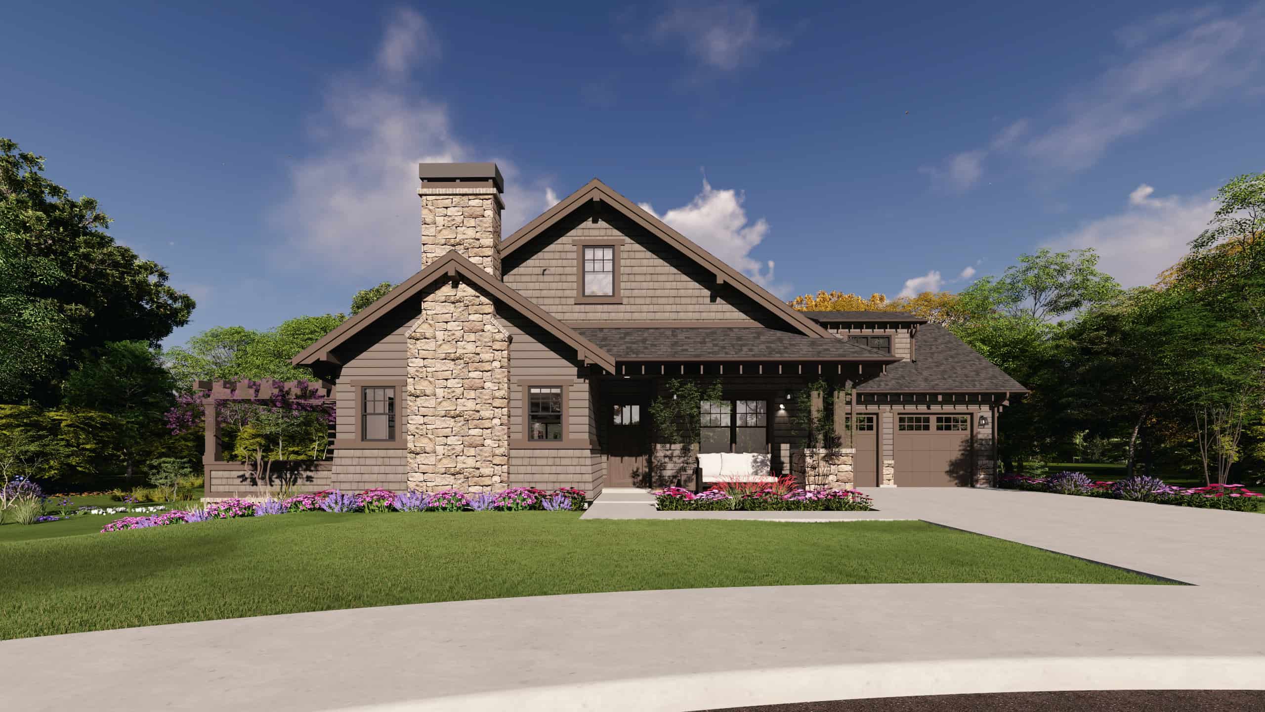 Front elevation of Craftsman home (ThePlanCollection: House Plan #194-1080)