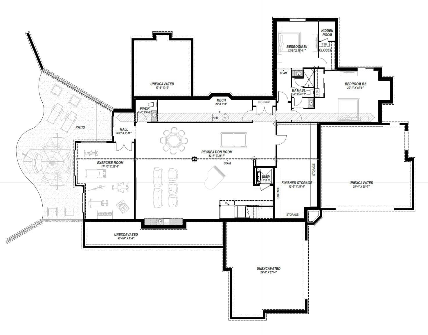 Basement of Craftsman Plan #194-1083