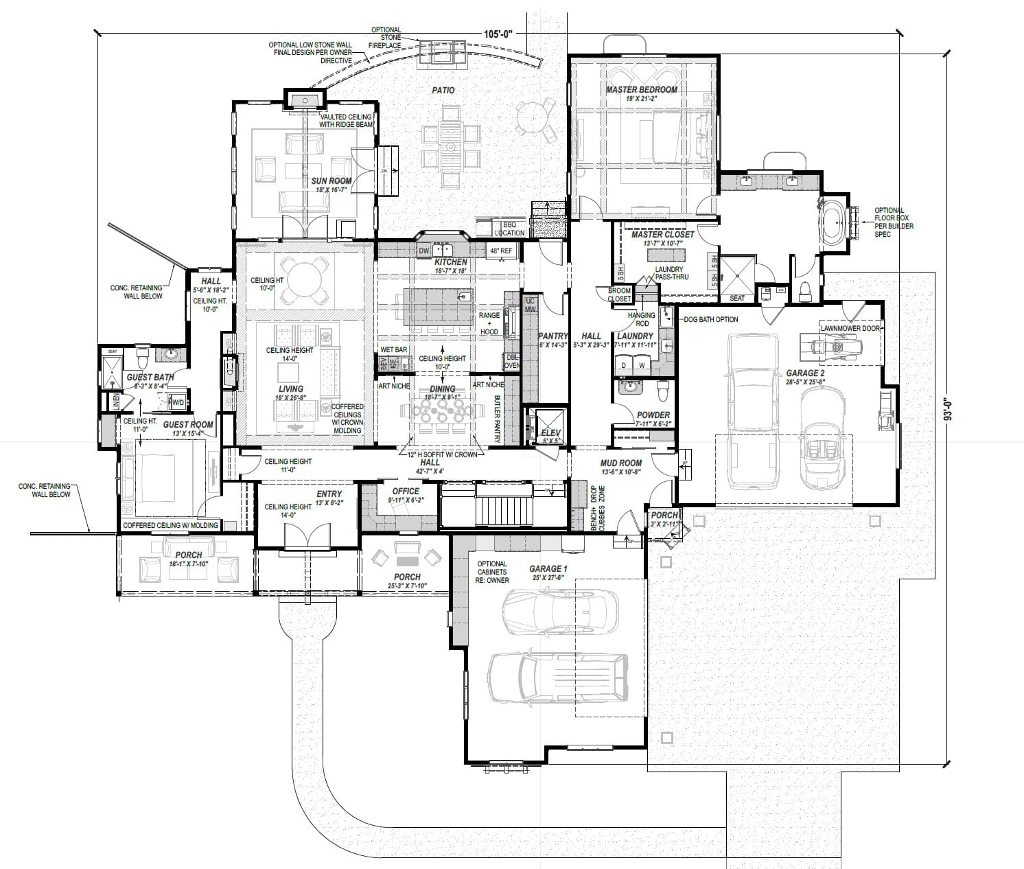 Main Level of Craftsman Plan #194-1083