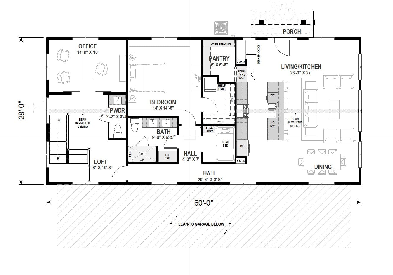 Upper Level of Barndominium Plan #194-1084
