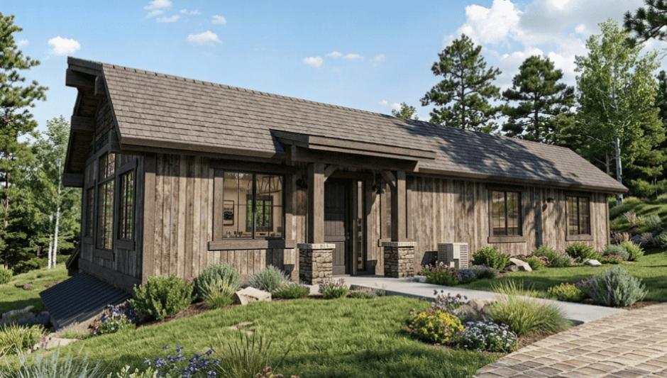 Front elevation of Barndominium home (ThePlanCollection: House Plan #194-1084)