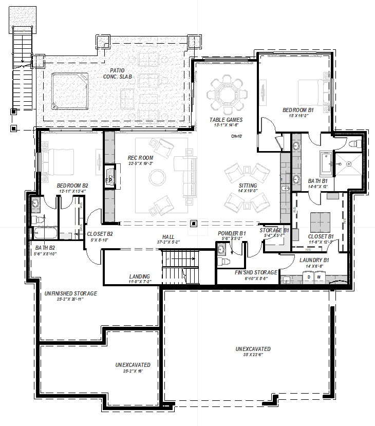 Basement of Ranch Plan #194-1085