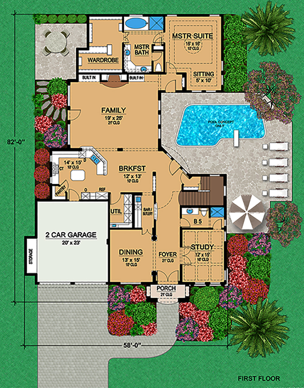Floor Plan First Story of Mediterranean Plan #195-1011