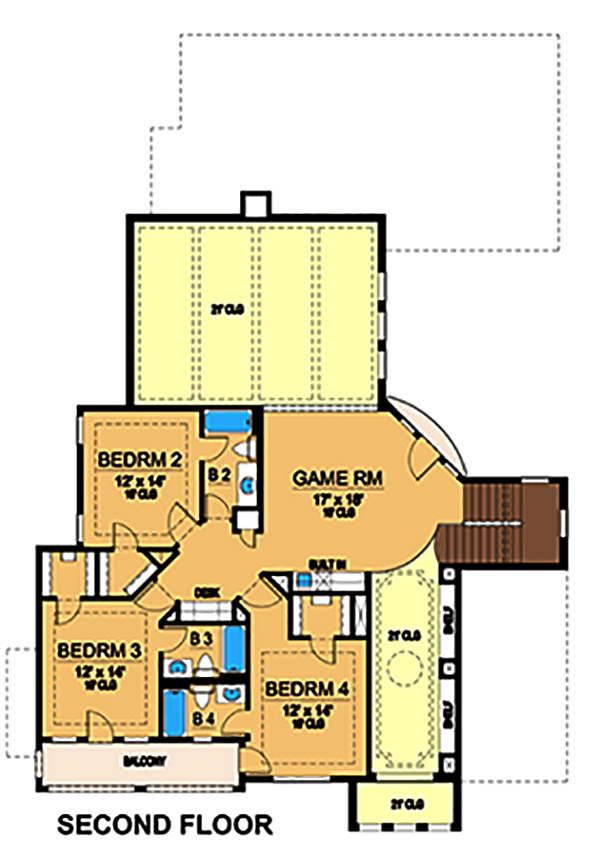 Floor Plan Second Story of Mediterranean Plan #195-1011