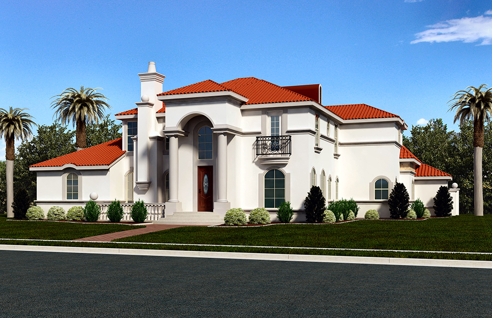 Front elevation of Mediterranean home (ThePlanCollection: House Plan #195-1013)