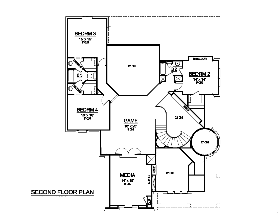 Floor Plan Second Story of Luxury Plan #195-1020