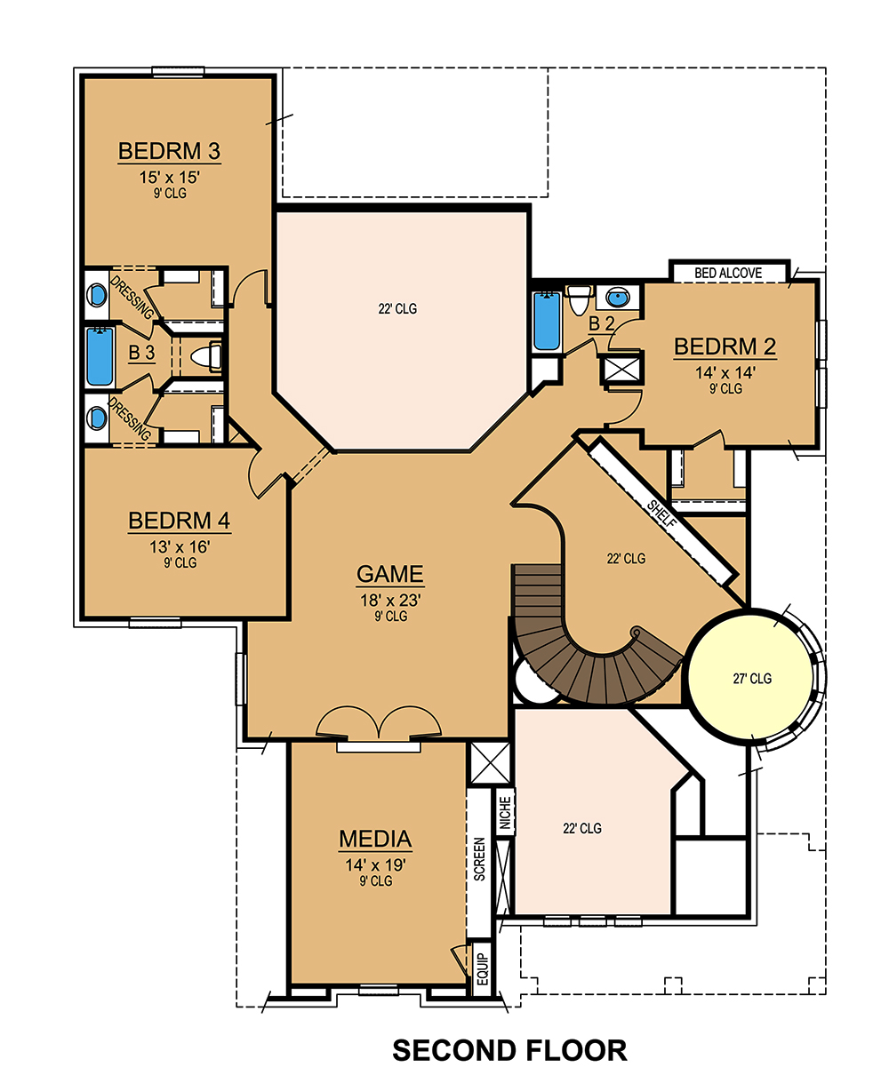 Floor Plan Second Story of Tudor Plan #195-1021