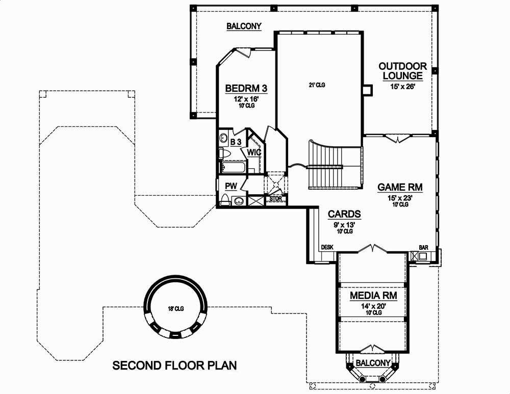 Floor Plan Second Story of Mediterranean Plan #195-1028