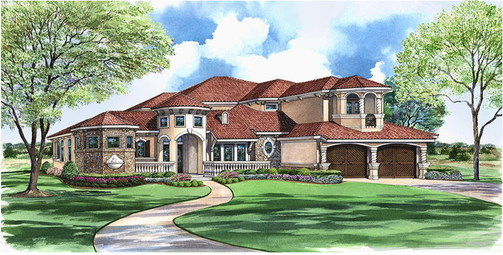 Front elevation of Mediterranean home (ThePlanCollection: House Plan #195-1028)