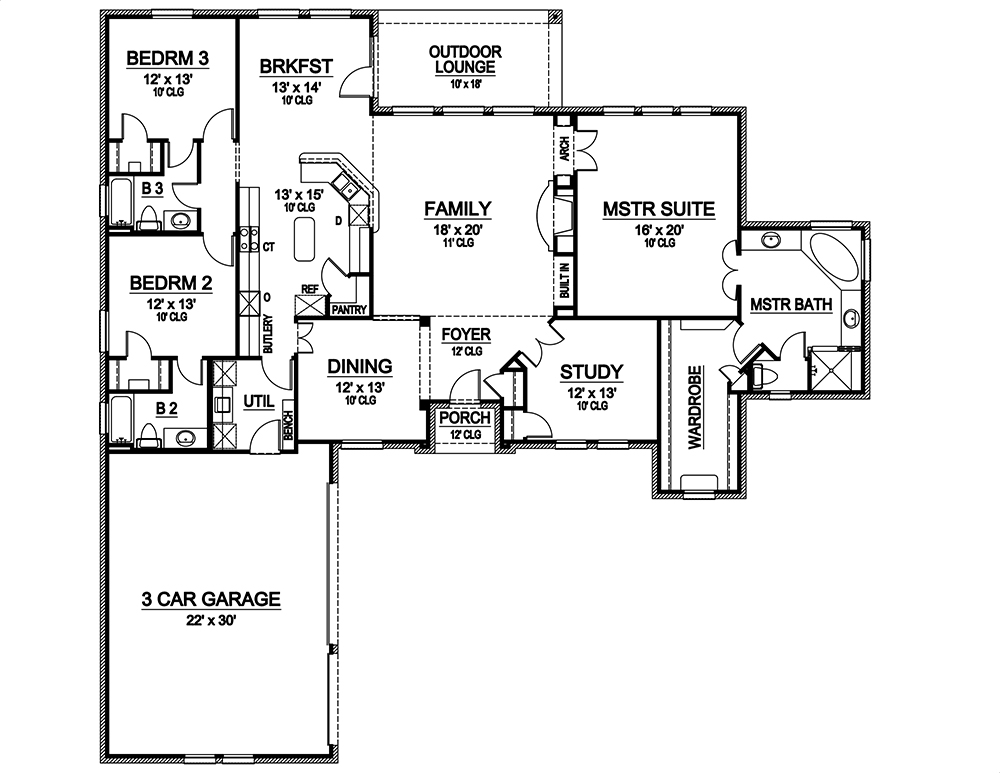 Floor Plan First Story of Tudor Plan #195-1032