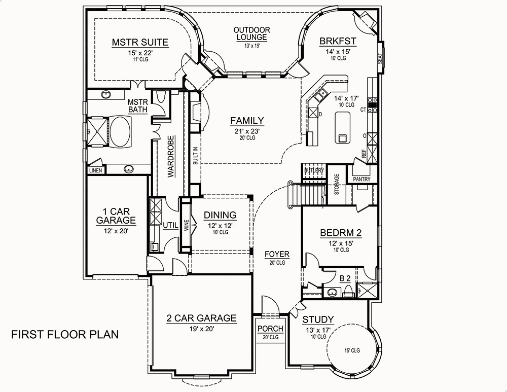 Floor Plan First Story of Mediterranean Plan #195-1037
