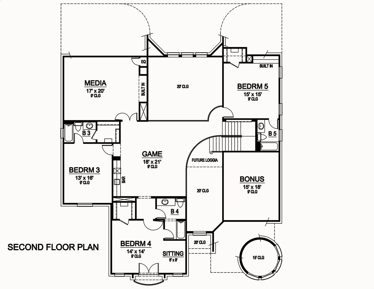Floor Plan Second Story of Mediterranean Plan #195-1037