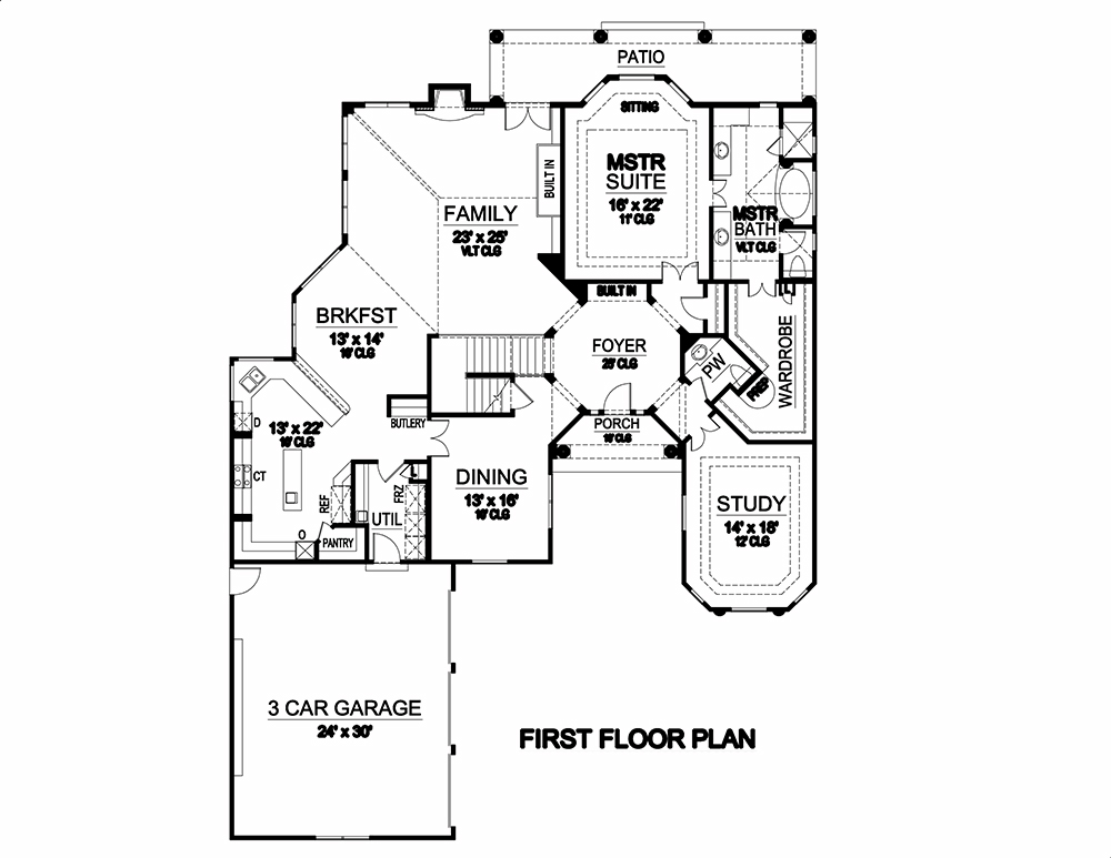 Floor Plan First Story of Mediterranean Plan #195-1042