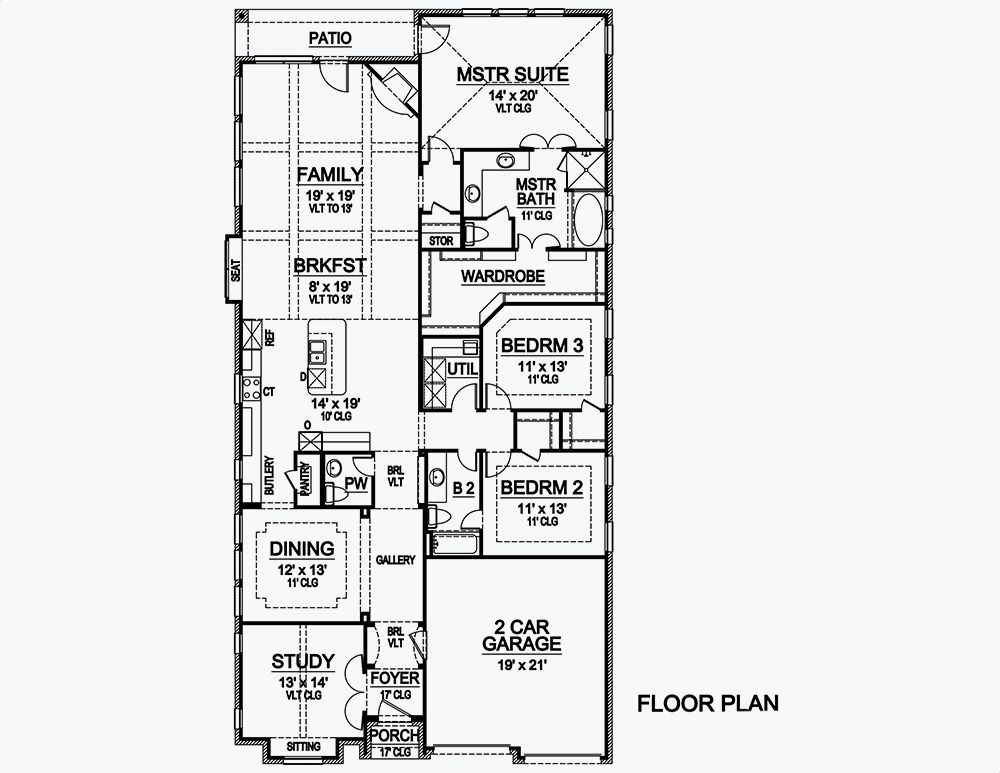 Floor Plan First Story of Tudor Plan #195-1043