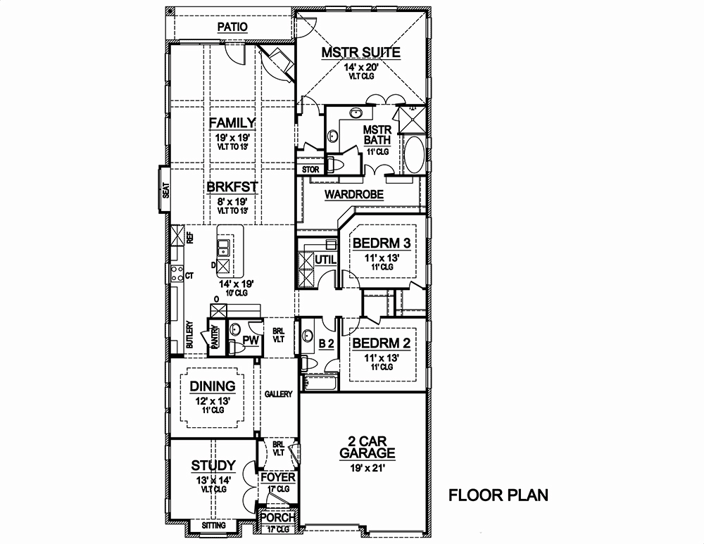 Floor Plan First Story of Tudor Plan #195-1044